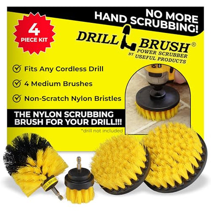 Nylon Drill Brush Attachment Set for Bathroom Cleaning - Power Scrubber Brush Kit for Bathtub, Shower, Tile, and Grout - All-Purpose Household Cleaning Brushes for Drill - Electric Grout Cleaner Kit - color: Yellow