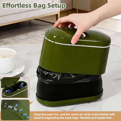 PAVSTINE Mini Trash Can for Desk with 5 Rolls of Trash Bags, Small Press-Top Countertop Garbage Bin, Removable Waste Basket for Bedroom, Vanity, Coffee Table, Kitchen (Green Full-Lid) - color: Green Full-Lid