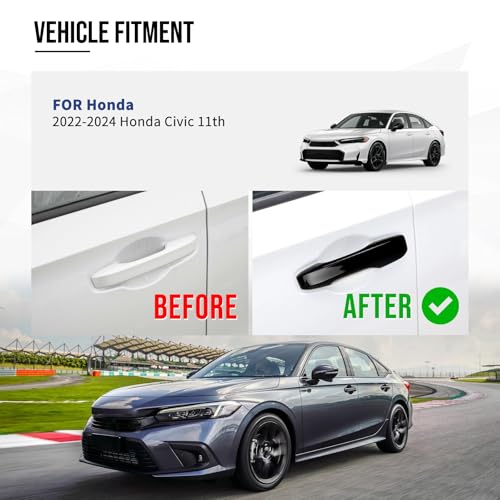 Door Handle Cover Compatible with Honda Civic 2022-2025 11th Gen, Accord/CR-V/HR-V 2023-2025 – Front Pair, Glossy Black Exterior Trim (Glossy Black, Front and Rear Set)