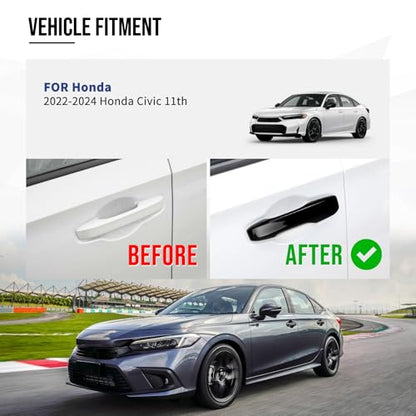 Door Handle Cover Compatible with Honda Civic 2022-2025 11th Gen, Accord/CR-V/HR-V 2023-2025 – Front Pair, Glossy Black Exterior Trim (Glossy Black, Front and Rear Set)