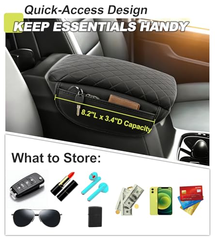 Armrest Cover for Chevy Colorado GMC Canyon 2023 2024 2025 2026 Center Console Pad Accessories Arm Rest Lid with Pockets, Black Faux Leather