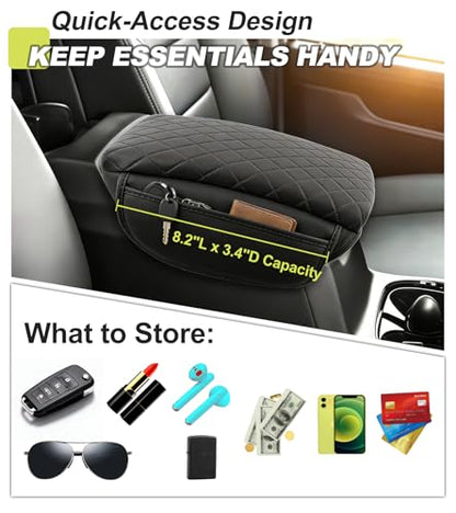 Armrest Cover for Chevy Colorado GMC Canyon 2023 2024 2025 2026 Center Console Pad Accessories Arm Rest Lid with Pockets, Black Faux Leather
