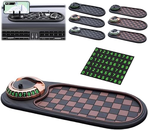2026 New Multifunctional Car Dashboard Mobile Phone Holder Anti Slip Phone Mat for Car Rotatable Car Dashboard Accessories with Temporary Car Parking Card Number Plate Phone Mount (B-Gold) - color: B-Gold