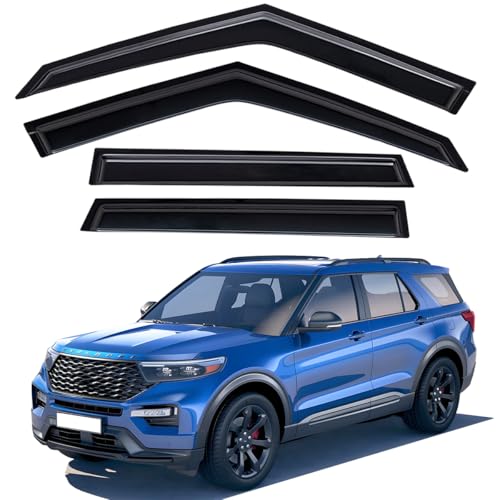 Lightronic Extra Durable Outside-Mount Auto Vent Window Visor, Fits 2020-2025 Ford Explorer, UV Protection Rain Guard, Original Wind Deflector, No-Drill Easy Install, Dark Smoke, 4-Pcs