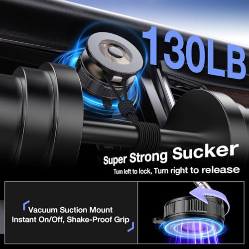 Vooii Phone Holders for Your Car for Magsafe (130+LB Strongest Ever Suction & 3000gf Magnetic) 360° Adjustable Vacuum Car Phone Mount, Car Phone Holder for iPhone 17 Pro Max 16 15 14 13 12 Air Plus - color: Black