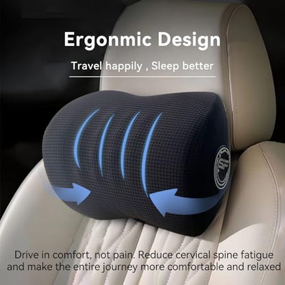 Super Useful Car Headrest Pillow, Car Pillow for Driving with Adjustable Strap, 100% Memory Foam Neck Pillow, Ergonomic Design - Car Neck Pillow(Black, 2 Pack) - color: Pack of 2/Black 3d Mesh