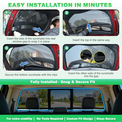 Rear Window Sun Shade for 2015-2020 F150, Custom Fit Back Windshield Shade, Breathable Mesh UV Protection Heat Reduction for Baby & Passengers, Clear Rear View, Easy Clip-On Install - size: F150(2015-2020)-Rear Windshield