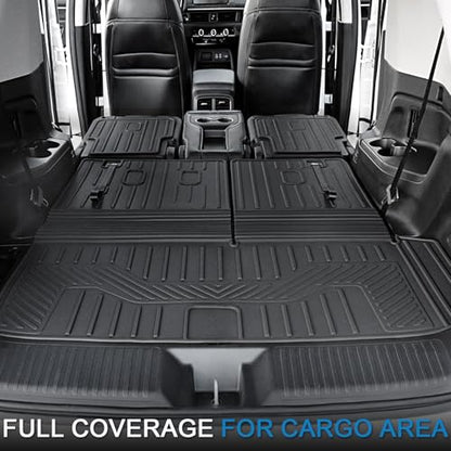 Floor Mats Cargo Mat for Honda Pilot 2026 2025 2024 2023, All Weather TPE Cargo Liner Trunk Mat with Backrest Mat Door Sill Protectors Car Accessories for Pilot (Floor Mats Set) - style: Floor Mats Set