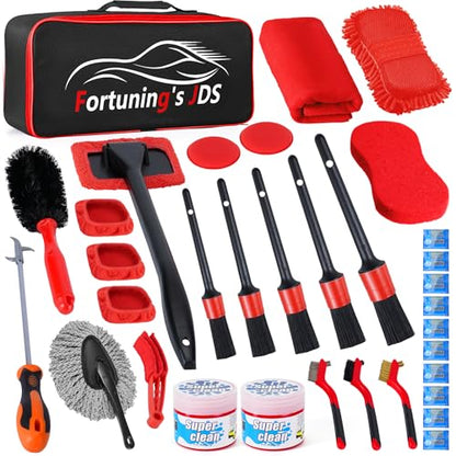 34PCS Car Detailing Brush Set, Car Detailing Kit, Car Detailing Brushes, Car Cleaning Kit, Car Windshield Cleaning Tool, Professional Car Care kit - Car Wash Brush kit for Interior Exterior Wheels - color: 34 PCS-Red