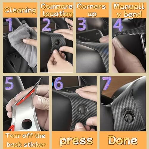 5PCS Steering Wheel Trim Cover and Gear Shift Cover for New Tesla Model 3/Y,Matte Carbon Pattern Tesla Interior Accessories for Tesla Model Y Juniper and Tesla Model 3 Highland (Carbon Pattern)