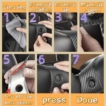 5PCS Steering Wheel Trim Cover and Gear Shift Cover for New Tesla Model 3/Y,Matte Carbon Pattern Tesla Interior Accessories for Tesla Model Y Juniper and Tesla Model 3 Highland (Carbon Pattern)