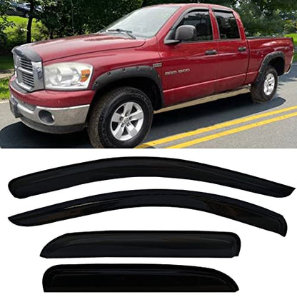 Side Window Visors rain Guards Vent Deflectors for 02-08 Dodge Ram 1500, 2003-2009 Ram 2500 & 3500 with Quad Cab Shade 94623 - size: Compatible with Dodge Ram 1500 2002-2008
