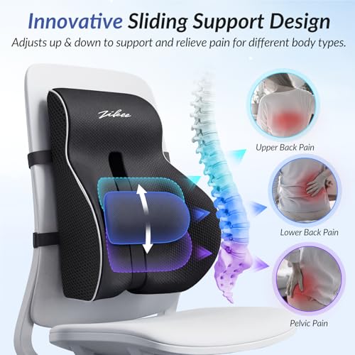 ZIKEE Adjustable Lumbar Support Pillow for Office Chair with Sliding Design for Precise Pain Relief & Support, Ergonomic Lumbar Pillow Improves Posture, Back Support Pillow for Office, Car, Home