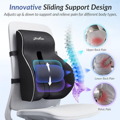 ZIKEE Adjustable Lumbar Support Pillow for Office Chair with Sliding Design for Precise Pain Relief & Support, Ergonomic Lumbar Pillow Improves Posture, Back Support Pillow for Office, Car, Home