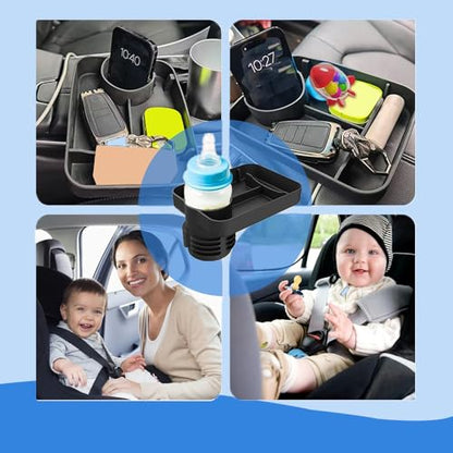 Travel Tray for Kids Car Seat - Silicone Car Seat Cup Tray, Travel Tray for Car Seat with Expandable Base for Fruit, Toys, Books Fits Most Cup Holders