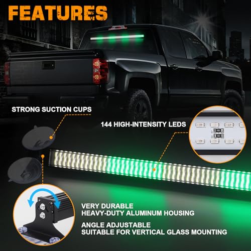 XRIDONSEN 35 inch Traffic Advisor Light Bar 144 LED Green White Emergency Lights Warning Flashing Safety Front/Rear Windshield strobe lights w/Controller for Firefighter Vehicles Snow plow Trucks - color: Green/White