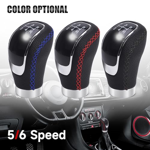 Universal 5/6 Speed Leather Car Racing Gear Shift Shifter knob,Artificial Leather and ABS Black Stitching Shift Knob with 4 Adapters,Replaceable 3 Gear Position Pastors(Black+Blue Line) - color: 5/6 Speed Leather(Black+Blue Line)