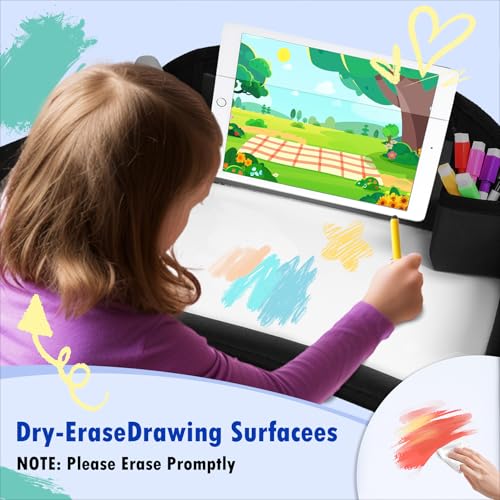 Kids Travel Tray for Car Seat, Toddler Road Trip Essentials With Drawing Kit, Travel Activities Must Haves (Black) - color: Black
