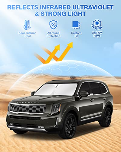 Canvcle Windshield Sun Shade for 2020-2025 2026 Kia Telluride Accessories Sunshade Side Rear Window Shade Cover Window Sun Visor Shield Privacy Protection Keep Vehicle Cool Black 8PCS - size: Kia Telluride 2020-Present