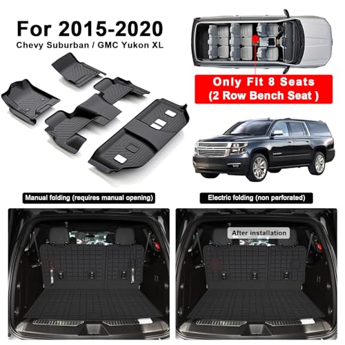 Floor Mats for 2015-2019 2020 Chevy Chevrolet Suburban/GMC Yukon XL 8 Seats (Not for Yukon) (2nd Row Bench Seats) & Cargo Mat & Backrest Mat,TPE All Weather Protection Full Set Accessories - size: For 2015-20 Suburban Full Set Mat（8set）