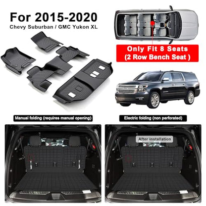 Floor Mats for 2015-2019 2020 Chevy Chevrolet Suburban/GMC Yukon XL 8 Seats (Not for Yukon) (2nd Row Bench Seats) & Cargo Mat & Backrest Mat,TPE All Weather Protection Full Set Accessories - size: For 2015-20 Suburban Full Set Mat（8set）