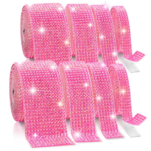 Rhinestone Ribbon Self Adhesive, 8-Yard Bedazzling Strips, 8-Rolls Rhinestone Strips for DIY Craft, Rhinestones for Crafting, Home Decor and Special Events,4/6/8/14 Rows,Rose Red Color Crystal - color: 2 x 4/6/8/14 Rows Rose Red AB Color