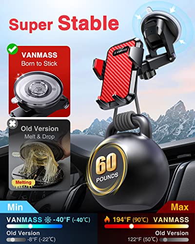 VANMASS【85+LBS Strongest Suction & Military-Grade Ultimate Car Phone Mount【Patent & Safety Certs】 Cell Phone Holder for Dash Windshield Vent for iPhone 17 Pro Max Automobile Accessory Kits,Red - color: Red