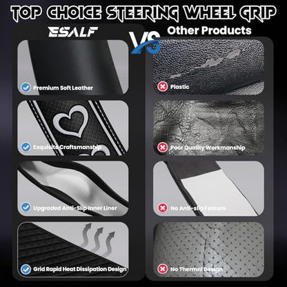 Ventilated Heart-Shaped Steering Wheel Cover with Anti-Slip Leather Grip. Compatible with Ford, Toyota, Honda, Nissan, and Chevrolet Vehicles for 14.5-15.2 inch Round Steering Wheels. - color: Love White