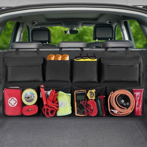 Car Backseat Hanging Trunk Organizer Extra-Long, 30% More Storage, 8 Large Pockets Car Storage Bag for SUV, Truck, Van – Super Capacity SUV Hanging Organizer for a Neat & Clutter-Free Space - Black - color: Black, size: XXL-43.3x18.9in