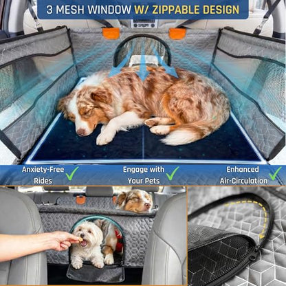 Dog Car Seat for Large Medium Dogs | Waterproof Dog Seat Cover for Back Seat with Hard Bottom | Alloy Twist-Lock Rods | 3 Mesh Windows | Removable Fleece Mat | Cars, SUVs, Trucks (Grey) - color: Grey