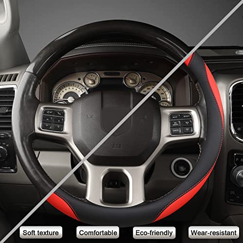 West Llama Customized Auto Car Steering Wheel Cover for Dodge RAM 1500 2500 3500, 15.5-16 inch (Black+Red-Large Size) - color: A-Black+Red, size: Large Size (15 ½''-16'')