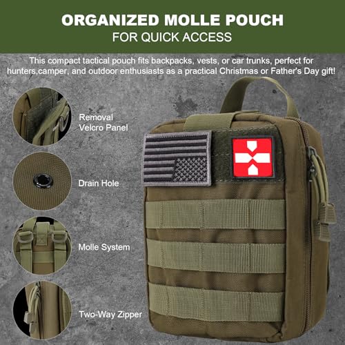 Gifts for Men Christmas Dad, Survival Kit, 150 PCS Survival Gear and Supplies Equipment with Trauma Bag, Molle Pouch Emergency Kit for Outdoor Camping, Hunting, Car, Home, Earthquake, Adventures - color: Green