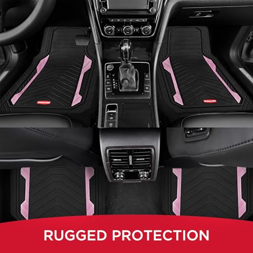 Rubbermaid Car Floor Mat, Heavy Duty All-Weather Car Mats Full Set with Dual-Tone Pink Aluminum Inserts – Universal Fit, Anti-Slip Backing, Trim-to-Fit for Most SUV, Sedan, Van - color: Pink