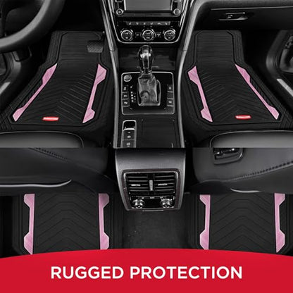 Rubbermaid Car Floor Mat, Heavy Duty All-Weather Car Mats Full Set with Dual-Tone Pink Aluminum Inserts – Universal Fit, Anti-Slip Backing, Trim-to-Fit for Most SUV, Sedan, Van - color: Pink
