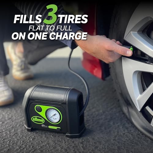 Slime 40084 Tire Inflator, Cordless, Portable Air Compressor Pump, Lithium Ion Battery and LED Light, Rechargeable, 8 min Inflation - style: Standard