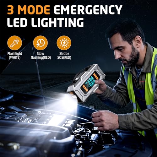Jump Starter with Air Compressor, 8000A Car Battery Jump Starter (9.0 Gas/8.0L Diesel), 180PSI Car Battery Jumper Starter Portable 12V Jump Box with Jumper Cables, LED Light, Power Bank, LCD Display