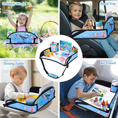 Kids Travel Tray for Toddler Carseat, Road Trip Activities Essentials for Toddler, Kids Lap Desk Tray with Tablet Holder Stand ＆ Dry Erase Board (Whale) - color: Whale