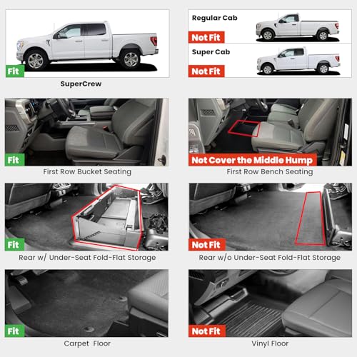 LASFIT Floor Mats for Ford F-150 2021-2026 | F150 Lightning 2022-2025 SuperCrew (Rear w/Fold Flat Storage) Carpet Floor All Weather Car Liners TPE Truck Mats - 1st and 2nd Row, 3pcs Black - style: 1) F-150 SuperCrew| 21-26 | 2Rows w/ Fold Storage