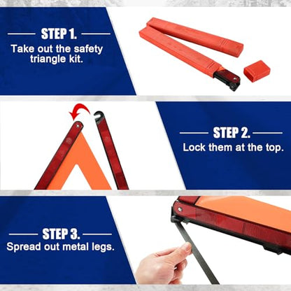 NYXOVA Warning Triangle Kit, Reflective Warning Road Safety Triangle Kit, Foldable Safety Triangle Kit Road Emergency Warning Reflector (5 Pack)