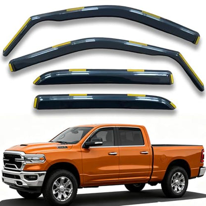 in-Channel Window Visors Vent Deflectors Compatible with Dodge Ram 2500 3500 Crew Cab 2019-2026, Sun Visor Wind Shades Window Rain Guards Dark Smoke Exterior Car Accessories 4pcs - size: For Ram 2500/3500 Crew Cab
