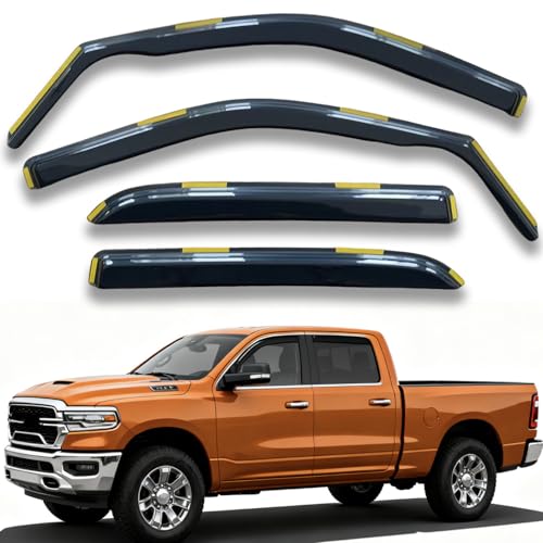 in-Channel Window Visors Vent Deflectors Compatible with Dodge Ram 2500 3500 Crew Cab 2019-2026, Sun Visor Wind Shades Window Rain Guards Dark Smoke Exterior Car Accessories 4pcs - size: For Ram 2500/3500 Crew Cab