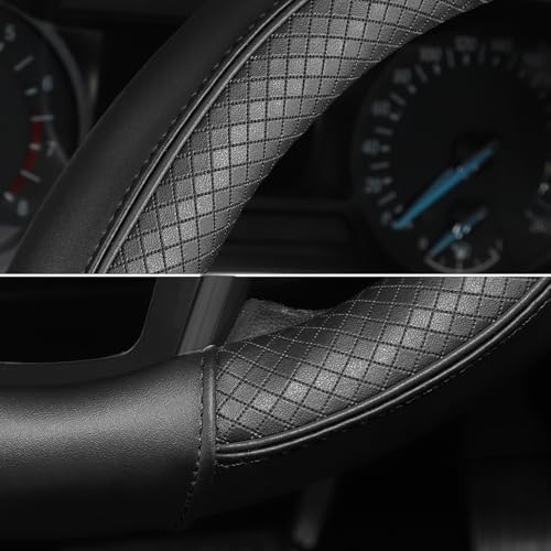 SEG Direct Steering Wheel Cover 14.5-15 inch (37-39 cm) Medium Size, Microfiber Leather, Non-Slip Comfortable Grip, Fits Cars Trucks SUVs, Black - color: Black, size: Standard size[14 1/2''-15'']