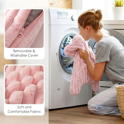 HIGOGOGO Washable Travel Pillow, Car Pillow for Kids & Adults, Upgraded Travel Pillows with Removable Soft Cover and High-Support Foam, Fix Neck and Body Sitting/Sleeping on The Trip, Pink - color: A-pink
