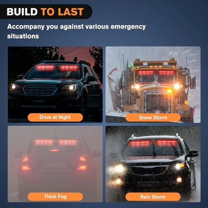Nilight 32LED Red Emergency Dash Strobe Lights with Controller Suction Cups Warning Hazard Interior Front/Rear Windshield Deck Split Light Bar for Trucks Construction Vehicles - color: Red