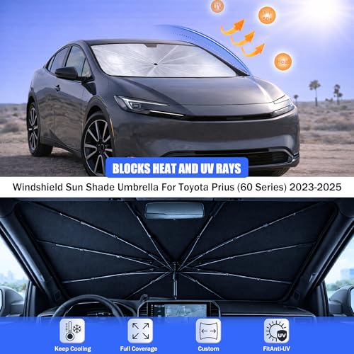 2026 Upgraded Car Windshield Sun Shade Umbrella - Custom-Fit for Toyota Prius (60 Series) 2023-2025 Umbrella Sunshade,Easy Install,UV Protection & Heat Reflective,Keep Interior Cooler - size: For Toyota Prius (60 Series) 2023-2025