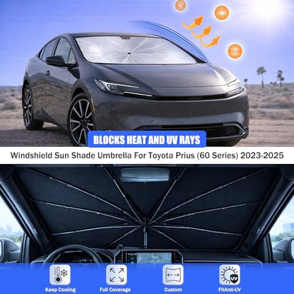 2026 Upgraded Car Windshield Sun Shade Umbrella - Custom-Fit for Toyota Prius (60 Series) 2023-2025 Umbrella Sunshade,Easy Install,UV Protection & Heat Reflective,Keep Interior Cooler - size: For Toyota Prius (60 Series) 2023-2025