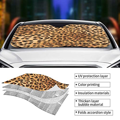 Windshield Sun Shade Cheetah Leopard Print Foldable Car Front Sunshade for Most Sedans SUV Truck Auto Sun Blocker Visor Blocks UV Rays Keeps Your Vehicle Cool-55 x 29.9 Inch - color: Leopard Print