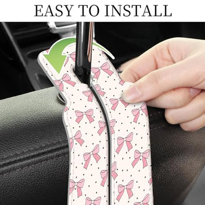 PU Leather Car Seat Hook, Storage Headrest Hanger, Cute Car Backseat Organizer, Car Hooks For Purses and Bags Pink Bow Pattern - color: Pink Bow Pattern