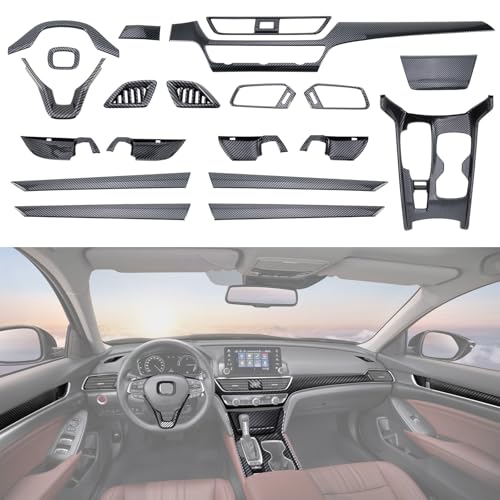 20 Pcs Carbon Fiber Interior Kit, Gear Shift Panel Cover AC Air Vent Cover Side Door Panel Strip Cover Steering Wheel Cover Compatible with Honda Accord 10th Gen 2018-2022 - color: Style 1