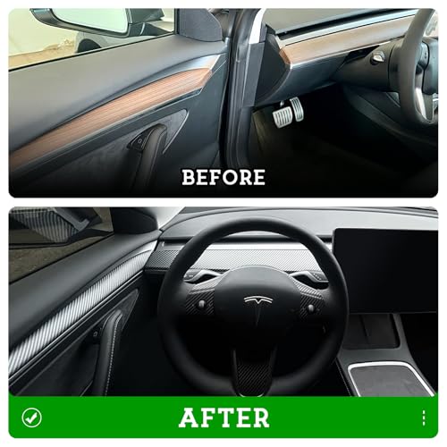 Dashboard Cover Wrap and Front Door Trim Armrest Panel Cover Wrap Compatible with Tesla Model 3(2021-2023) and Model Y(2019-2024) Tesla Interior Cover Trim 4PCS-Matte Carbon Fiber - color: Matte Carbon Fiber